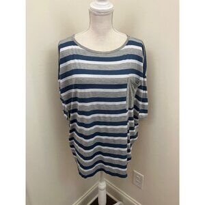 Honeyme Blue Gray White Elbow Length Sleeve Top Size Small